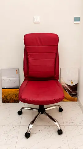 Red Upholstered Office Chair with Wheels - Good Condition