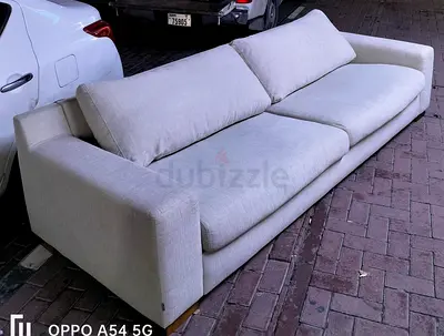 Large 3-Seater Beige Fabric Sofa in Good Condition