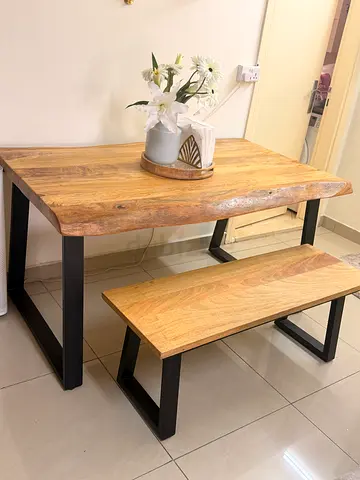Solid Wood Dining Table with Bench - Industrial Style