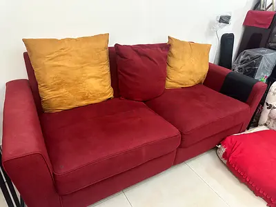 Comfortable 3-Seater Red Fabric Sofa with Cushions