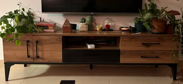 Wooden TV Entertainment Unit with Storage - Modern Midcentury Style
