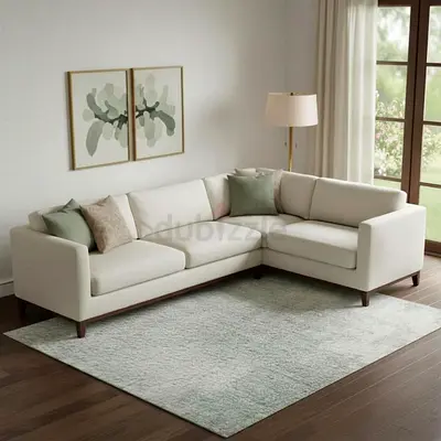 Light Grey L-Shaped Fabric Corner Sofa — 4-Seater Sectional