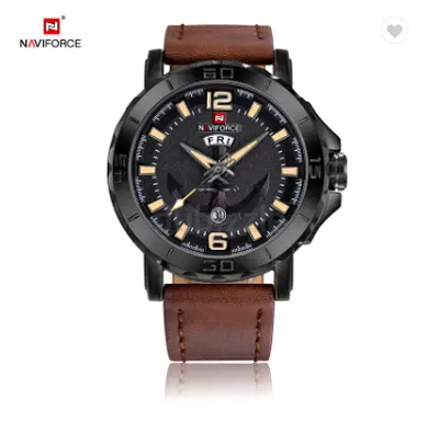 Naviforce 9122 Brown Mens Analog Watch with Brown Leather Strap