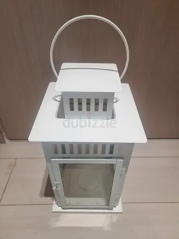 Large White Decorative Metal Lantern Candle Holder 45cm tall