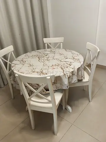 White Round Dining Table with 4 Matching Chairs - Compact Set