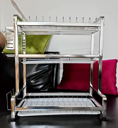 Brand new Steel Chrome Finish 3-Tier Dish Drying Rack with Cutlery Holder