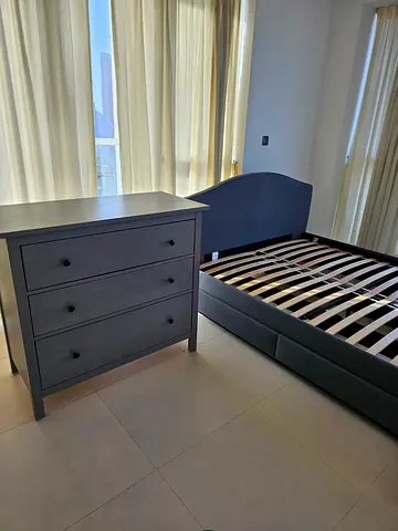 IKEA Queen size bed with 4 storage boxes (HAUGA)   Dressing Table like brand new