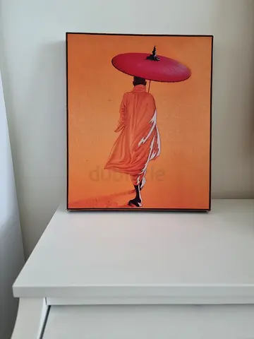 Framed Asian-inspired Portrait with Red Parasol (Ready to Hang)