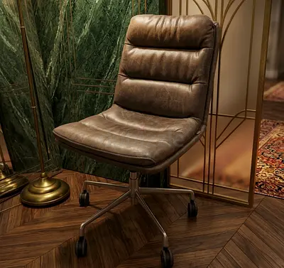 marina home Brown Leather Office Chair on Wheels - Good Condition