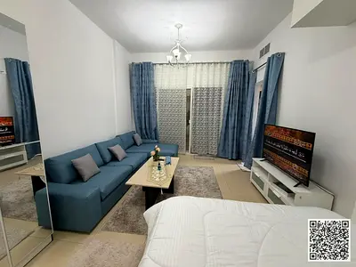 Furnished studio apartment for rent in Ajman, Al Jurf 2, Jasmine Towers. Clean and tidy furnishings. Includes all bills and internet. Fully furnished