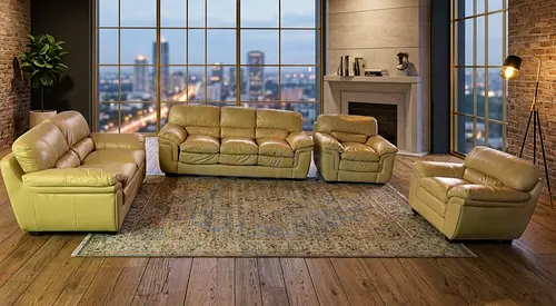 Genuine Leather 4-Piece Sofa Set - Beige, Comfortable Condition
