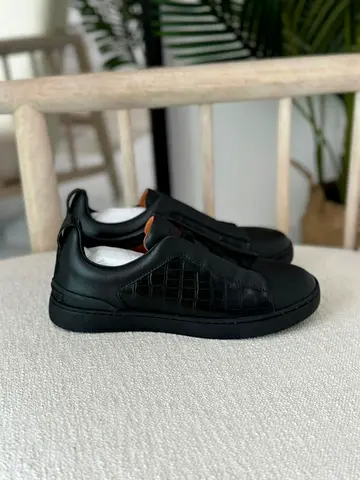 Zegna Black Leather Casual Sneakers — Size 40 to 47