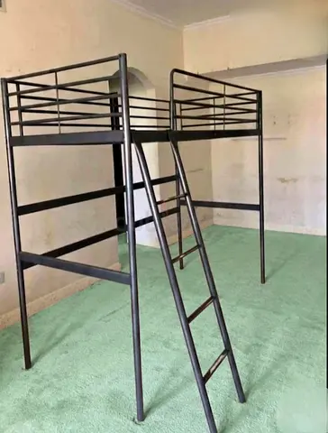 Black Metal Loft Bed Frame with Ladder - Single/Twin