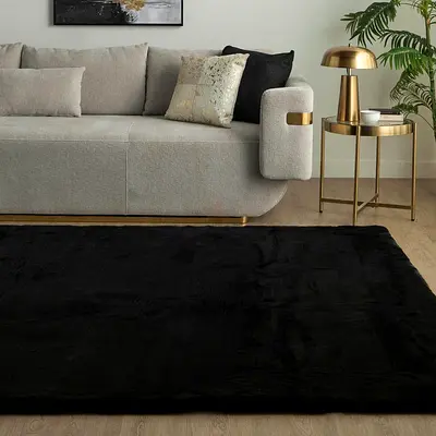 Home Centre Black Soft Shaggy Rug