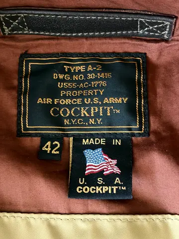 Vintage Cockpit USA A-2 USAF Bomber Jacket Liner with Squadron Patches - Brown/Gold