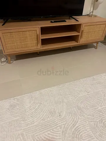 Light oak TV unit with rattan doors - good condition