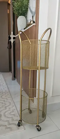 Gold Mesh Rolling Plant/Storage Stand - Tall Two-Tier with Wheels