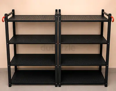 Sturdy Black Metal Garage/Storage Shelving Unit - 4 Tiers (Pair)