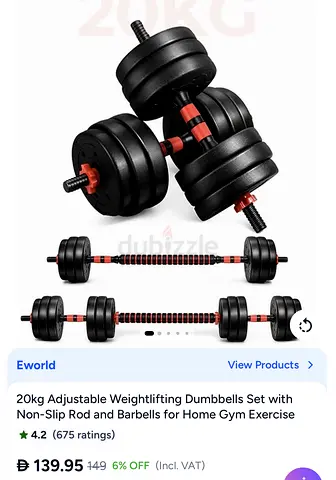 20kg Adjustable Dumbbell and Barbell Set with Non-Slip Grip