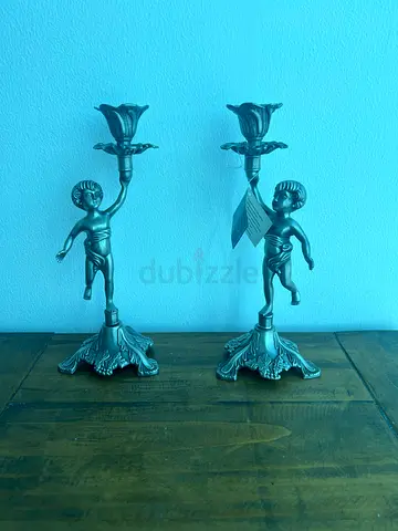 Pair of Vintage Cherub/Putti Metal Candle Holders