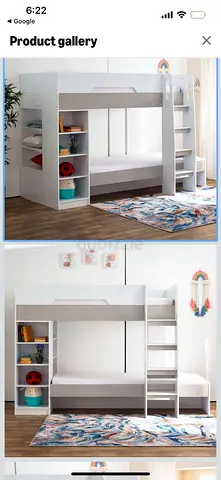 White Wooden Bunk Bed with Built-in Shelves and Ladder - Good Condition