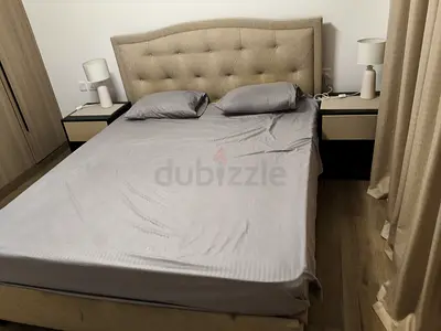 King Size Upholstered Bed Frame with Headboard - Light Beige