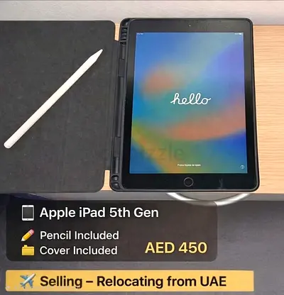 Apple iPad 5th Gen with Apple Pencil and Cover -Excellent Condition
