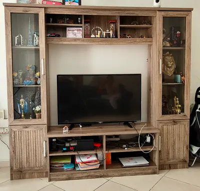Wooden TV Unit with Glass Display Cabinets - Available only on Cash in hand against pickup