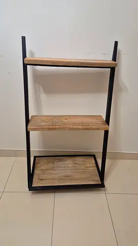 Compact 3-Tier Industrial Metal  Wood Shelf Unit