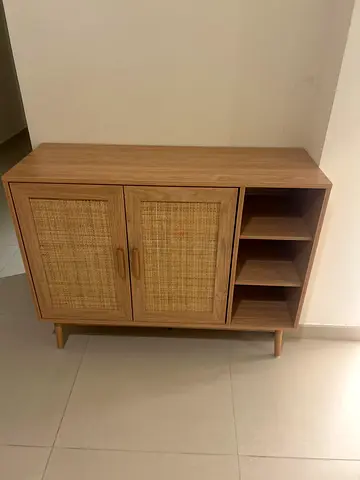 Wooden Shoe Cabinet with Woven Rattan Doors