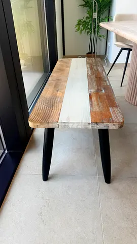Wooden Dining/Study Table with Black Metal Legs - Good Condition - 6 seater with bench
