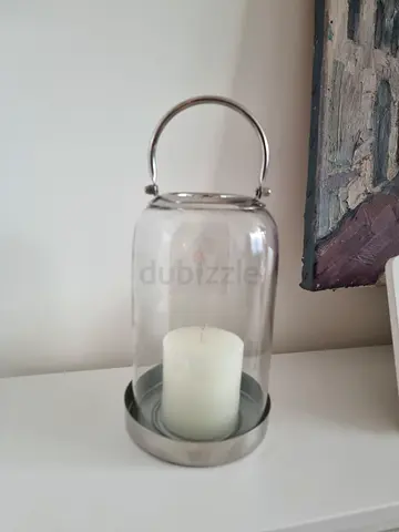 Glass Lantern Candle Holder with Metal Handle - Small Decorative Piece