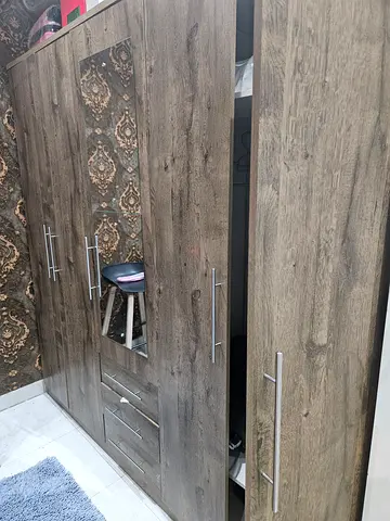 3-Door Wooden Wardrobe with Mirror - Good Condition