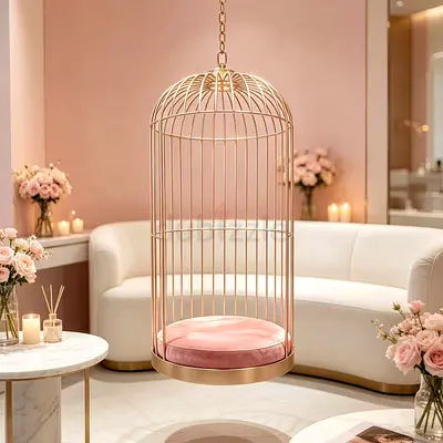 Wrought iron hanging chair, birdcage, balcony hanging basket, outdoor hotel, living room, bedroom so