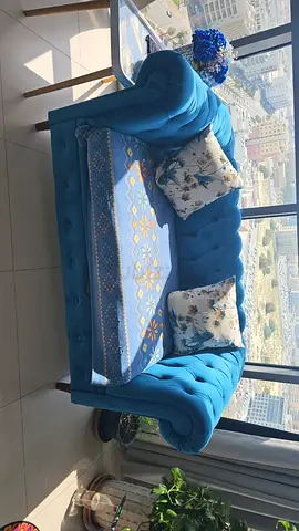 Blue Velvet Chesterfield Sofa - Single Seater Loveseat