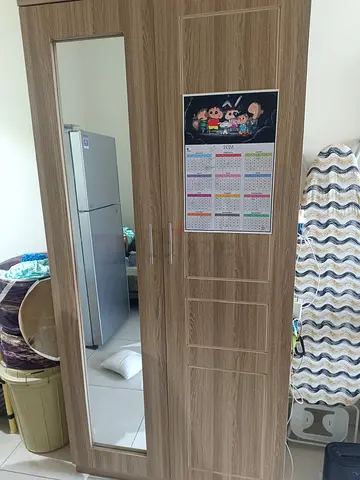Wooden 2-Door Wardrobe with Mirror — Good Condition - Pick After 28th May