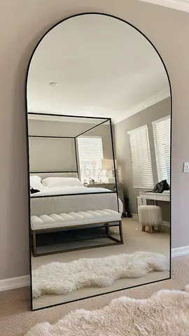 Large Arched Full-Length Mirror with Black Frame