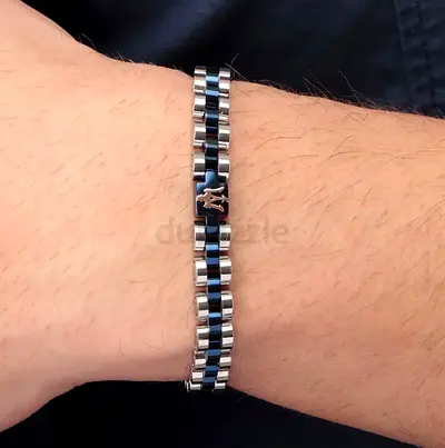 Maserati Iconic mens bracelet made of steel with IP blue and rose gold. NEVER WORN.
