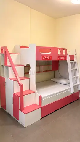 Pink  White Kids Bunk Bed with Stairs, Storage and Play Nooks - Good Condition. 2 beds too.