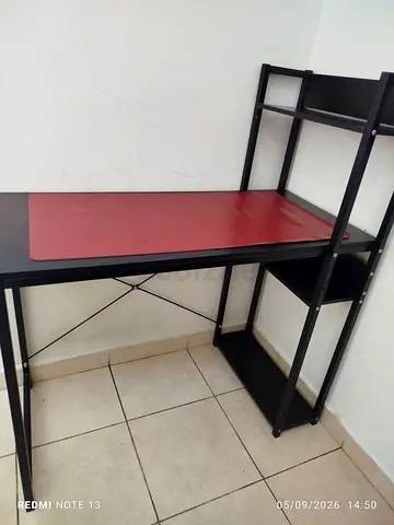 Compact black study desk with attached shelving (good condition)