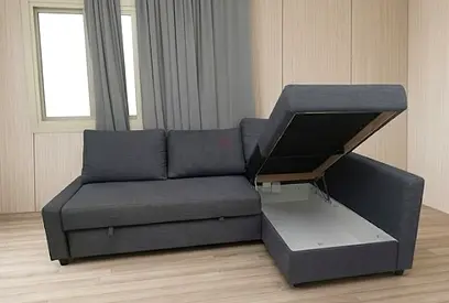 Gray L-shaped Sofa-bed a with Storage Chaise, Good Condition