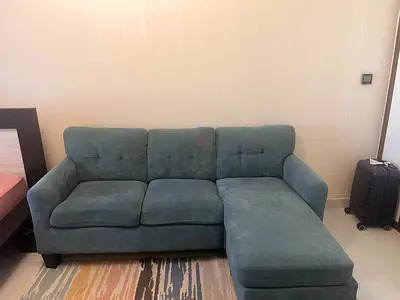 Grey L-shaped Chaise Sofa — Comfortable 2-seater with Ottoman