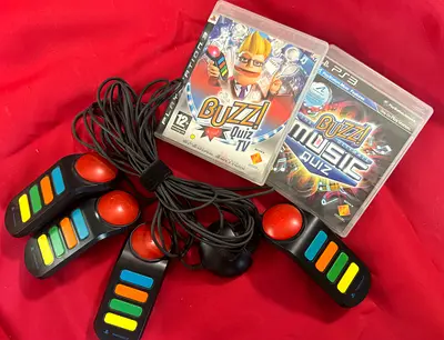 PS3 Buzz! buzzers with 2 Buzz quiz games (Music  Quiz TV)