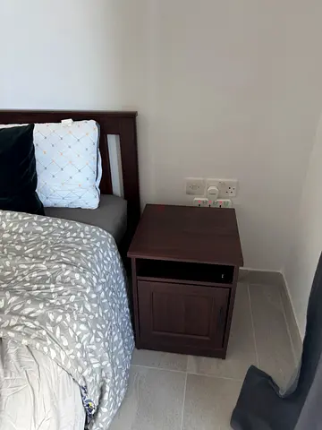URGENT sale: Dark wood single nightstand / bedside table in good condition including mattress