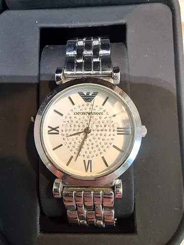 Emporio Armani stainless steel womens wristwatch with crystal dial