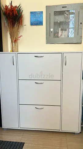 White Entrance Shoe Cabinet with Storage Cupboards