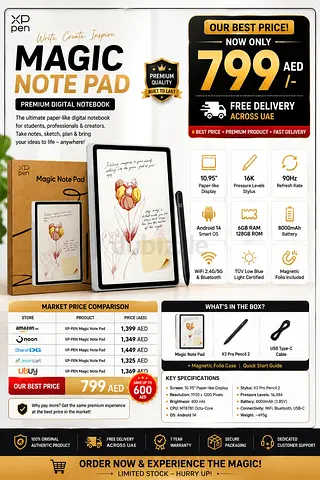 XP-Pen Magic Note Pad - Digital Notebook (Sealed Retail Promo Poster) - AED 799