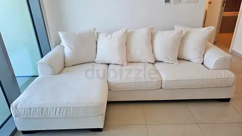 The One Kingston L Shape sofa beige Cream L-shaped 3-Seater Sofa with Chaise - Good Condition
