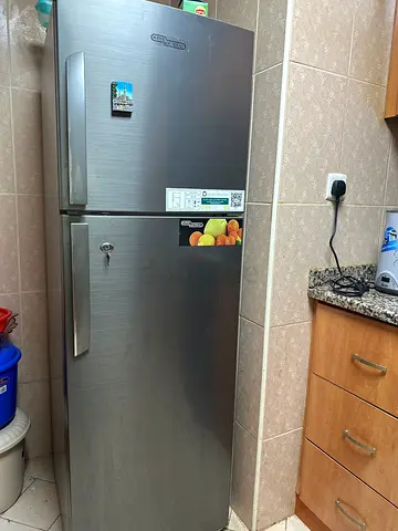 Large Stainless Steel Double-Door Refrigerator - Good Condition
