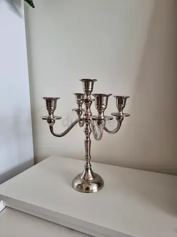 Silver 5-Arm Metal Candelabra / Candle Holder